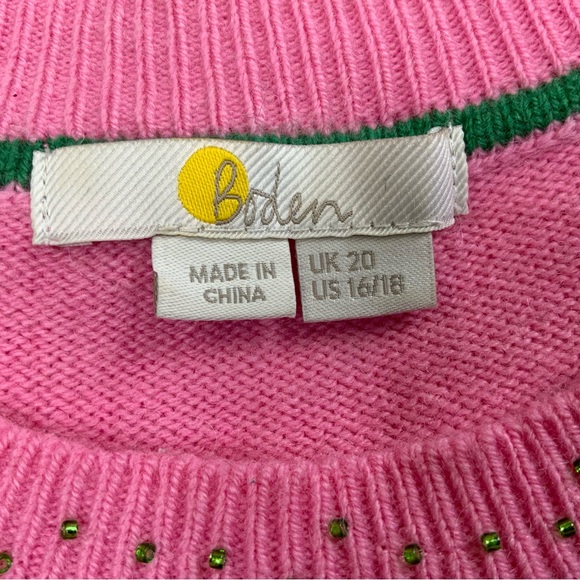 Boden  Felicity Embellished Wool/Blend Sweater. Pink and Green. Size 16/28. - Picture 4 of 5
